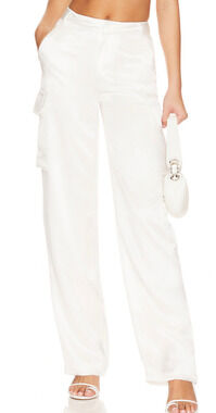 RtA White Silk Cargo Pant Size 2 Designer Long Baggy Satin Quiet Luxury $545 NEW